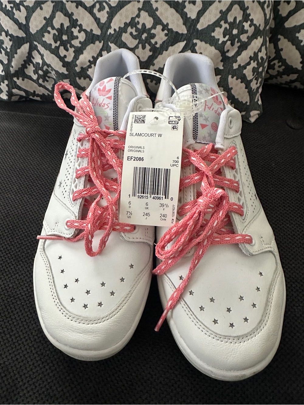 adidas White Leather Sneakers with Pink Braided Laces